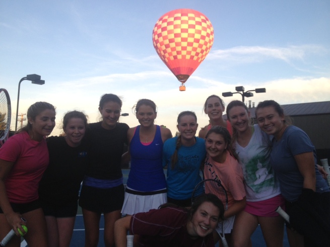 Hot air Balloon flys over at conclusion of Bobcat Fall afternoon practice